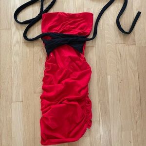 Victoria Secret Ruched Bodycon Black Red Convertible Wrap Dress XS